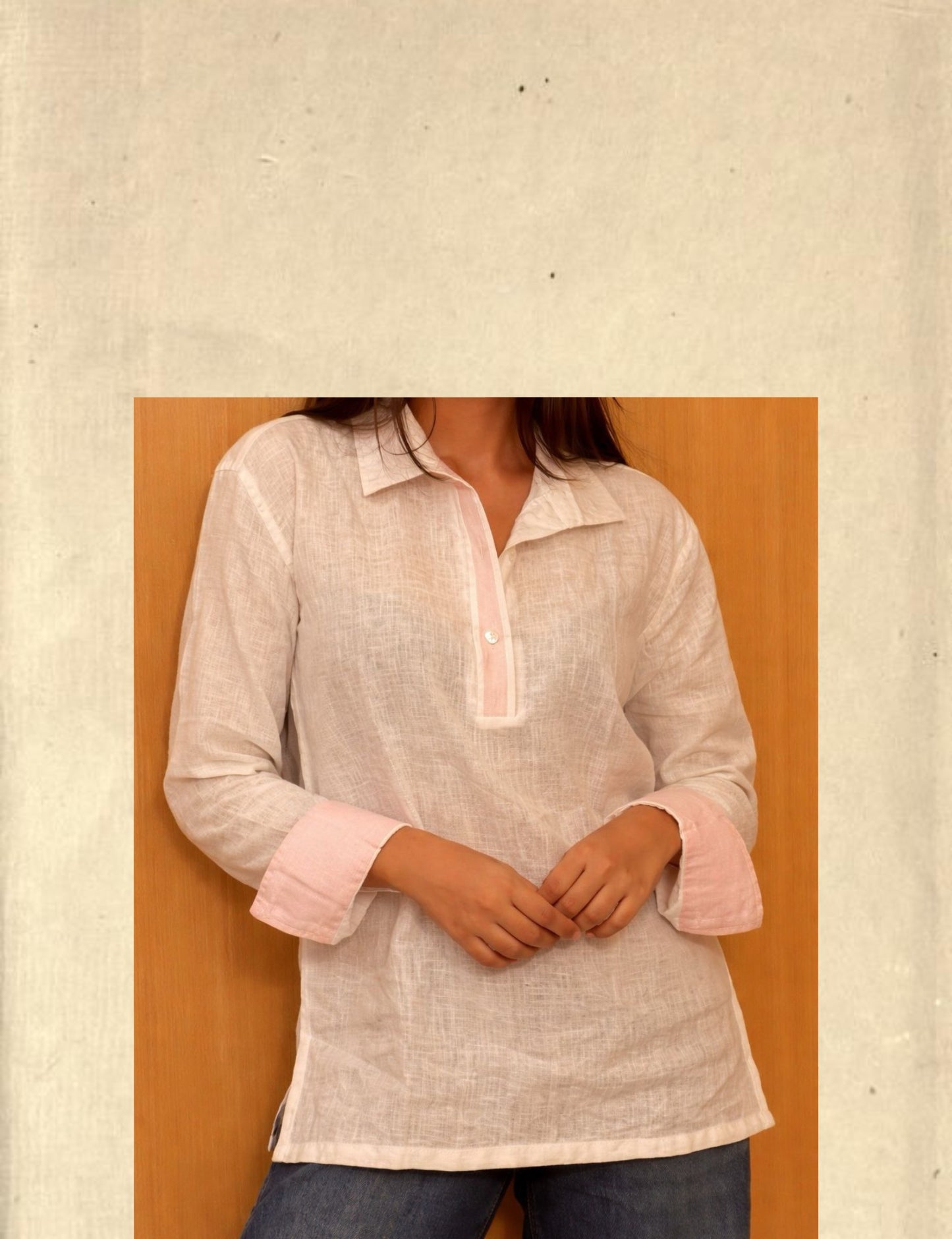 The Pink Contrast Detail Linen Shirt