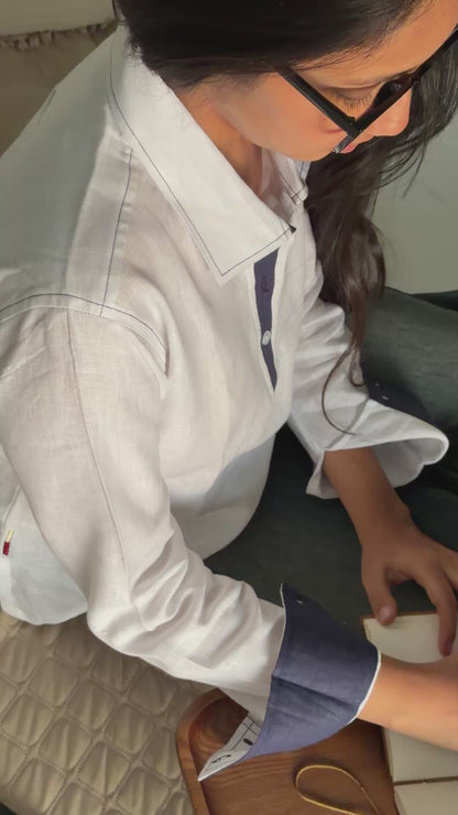 The White Contrast Detail Linen Shirt